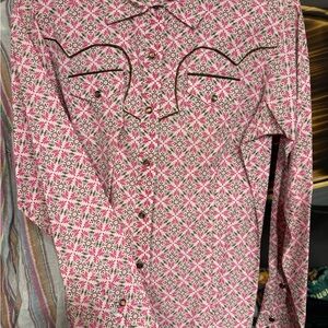 Wrangler Pink Button Down Shirt with Geometric Print